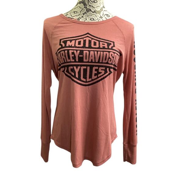 Harley-Davidson Women's Authentic Bar & Shield Rib-Knit Long Sleeve Top L - Picture 1 of 7